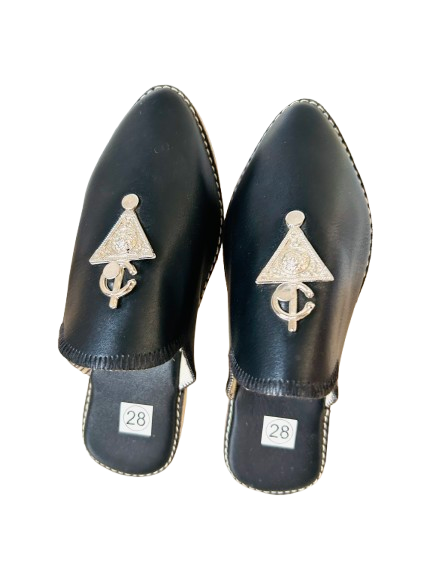 Handmade Amazigh Leather Babouche Fibula Rainbow Black KIDS 28 ⴰⵙⴼⴻⵍ .