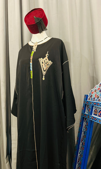 Handmade Moroccan Jellaba Women Black Tilelli ⵜⵉⵍⴻⵍⵍⵉ