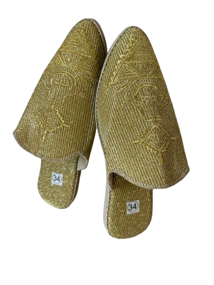 Dar Chi Handmade Moroccan Amazigh Leather Slippers for KIDS Gold Embroidery– 2-in-1 Comfort & Style