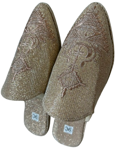 Kids Leather Slippers Pink Gold Embroidery 36.