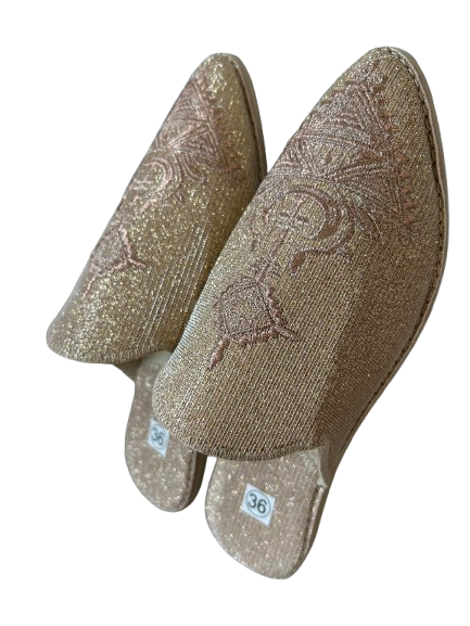 Dar Chi Handmade Moroccan Amazigh Leather Slippers for KIDS Light Gold Embroidery– 2-in-1 Comfort & Style