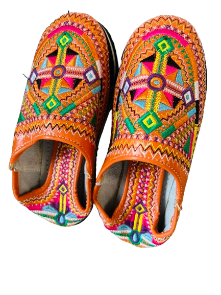 Dar Chi Handmade Moroccan Amazigh Leather Slippers for KIDS Orange – 2-in-1 Comfort & Style