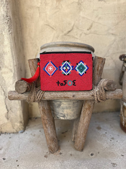 Tileli Freedom Beaded Blue Bag Pouch ⵜⵉⵍⴻⵍⵉ