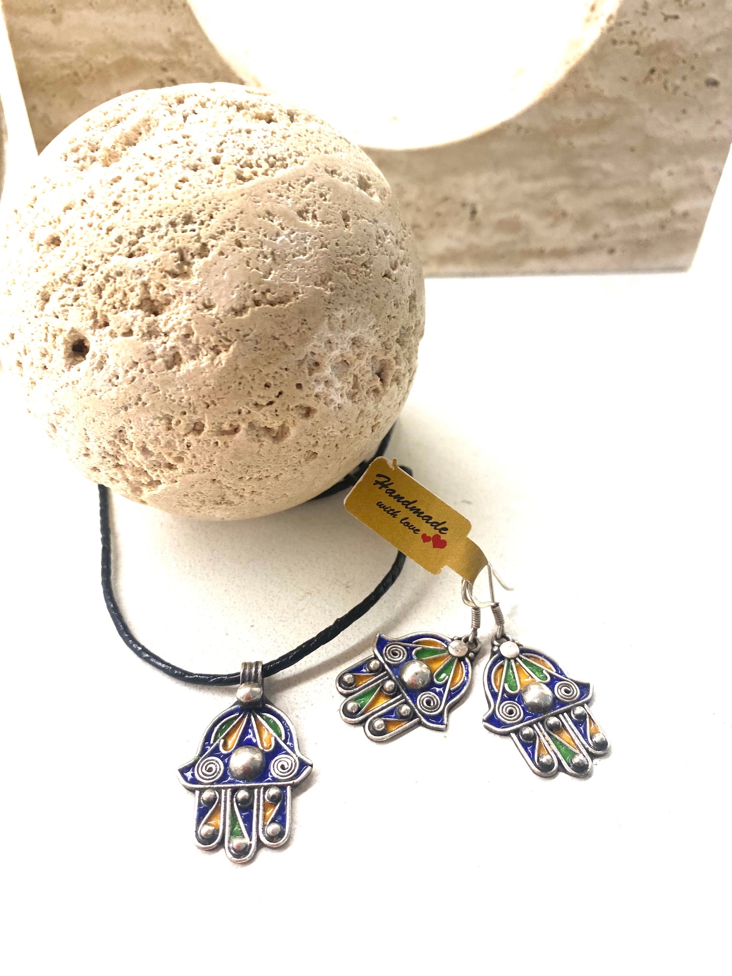 Amazigh Silver Necklace Khmissa set Leather cord ⴻⵢⵏⴰⵏ ⵏ ⴰⴳⴰ Necklace.