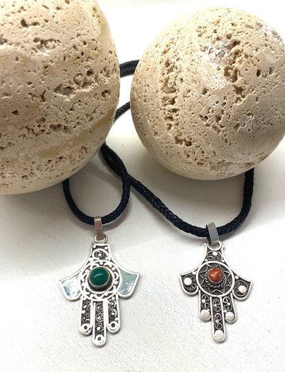 Amazigh Silver Khmissa Leather cord  ⵅⵎⵉⵙⵙⴰ Neklace.