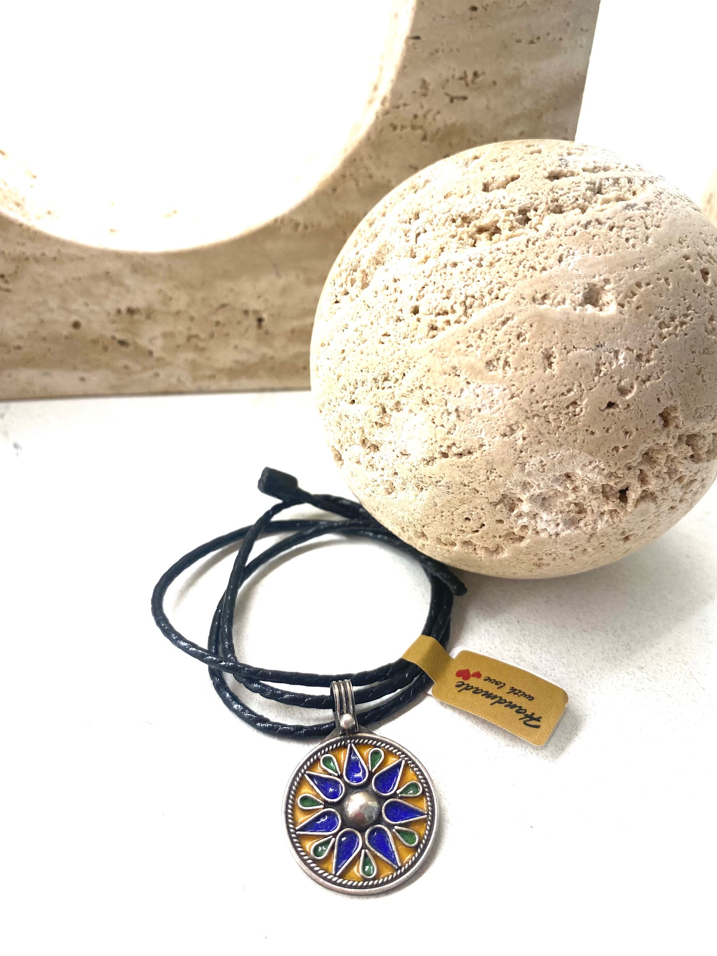 Amazigh Silver Sun Leather cord ⴻⵢⵏⴰⵏ ⵏ ⴰⴳⴰ Necklace.