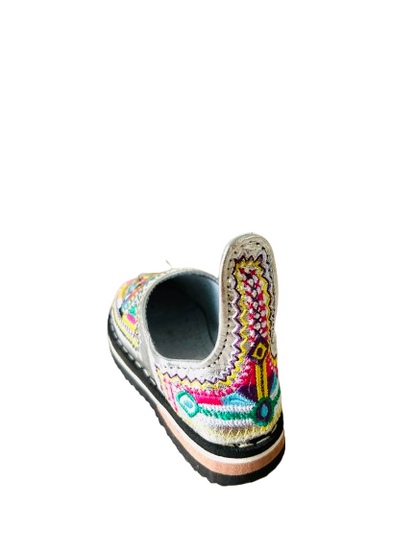 Dar Chi Handmade Moroccan Amazigh Leather Slippers for KIDS silver – 2-in-1 Comfort & Style