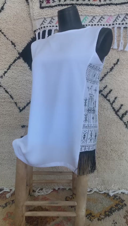 Handmade Amazigh Black White Top Women Tudert  ⵜⵓⴷⴻⵔⵜ
