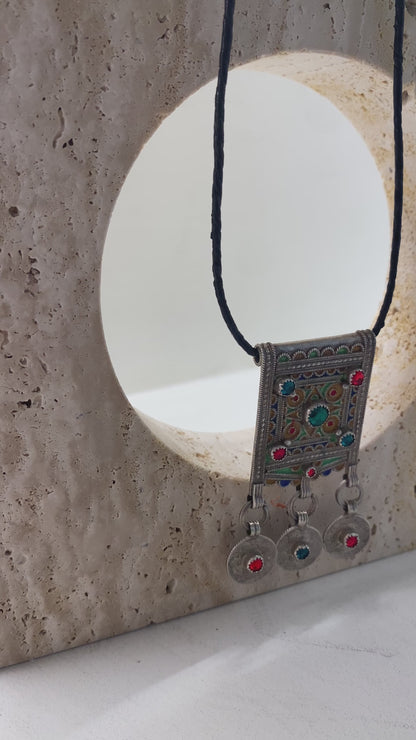 Amazigh Vintage Silver Tiznit Leather Cord  ⵜⵉⵣⵏⵉⵜ Necklace. FREE SHIPPING
