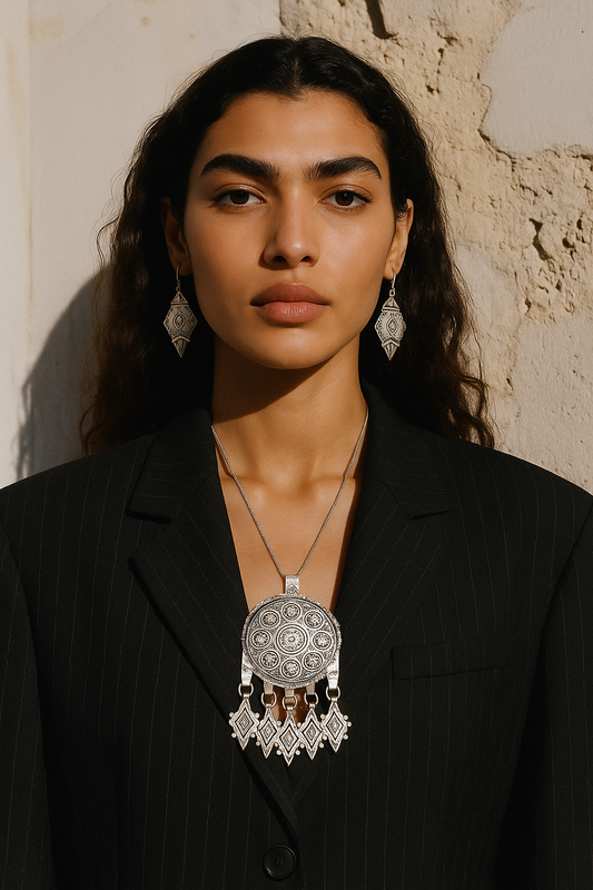 Large Amazigh Silver Touareg ⵢⴰⵣ Necklace.