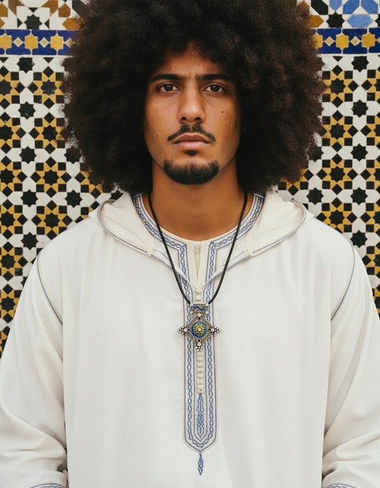 Amazigh Silver Fibula Leather cord ⵜⴰⵍⴰⵃⴰⴽⵉⵎ Necklace.