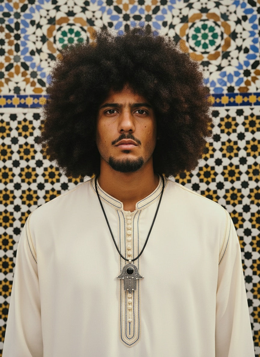 Amazigh Silver Necklace Khmissa Leather cord ⴻⵢⵏⴰⵏ ⵏ ⴰⴳⴰ Necklace.