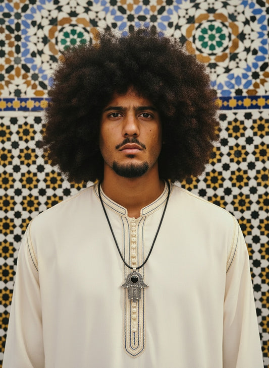 Amazigh Silver Necklace Khmissa Leather cord ⴻⵢⵏⴰⵏ ⵏ ⴰⴳⴰ Necklace.