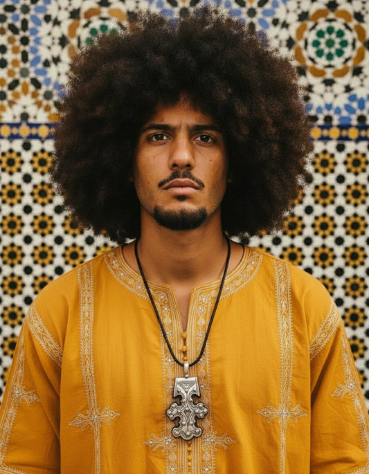 Amazigh Silver Agadez Leather cord  ⴾⴻⵢⵏⴰⵏ ⵏ ⴰⴳⴰⴷⴻⵣ Necklace.