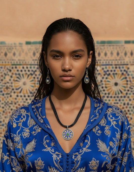 Amazigh Silver Sun Leather cord ⴻⵢⵏⴰⵏ ⵏ ⴰⴳⴰ Necklace.