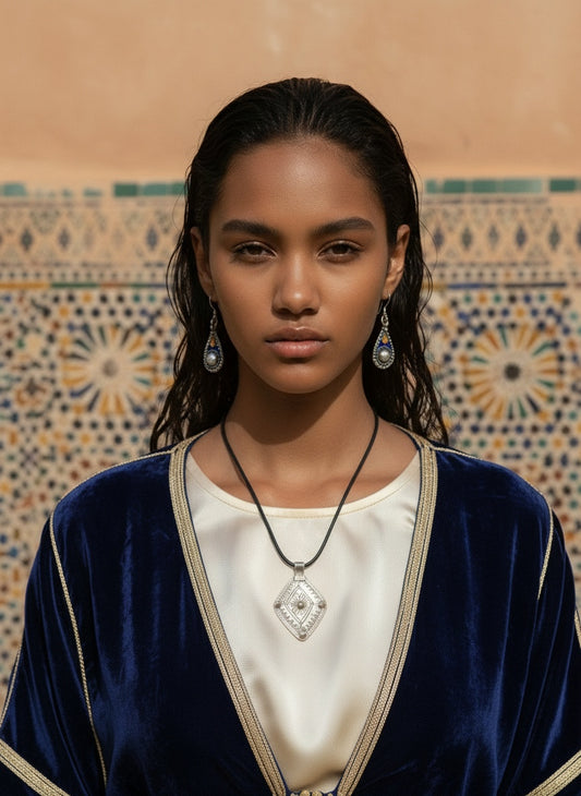 Amazigh Silver Hamsa Leather cord ⴰⵢⵓⵔ Necklace.