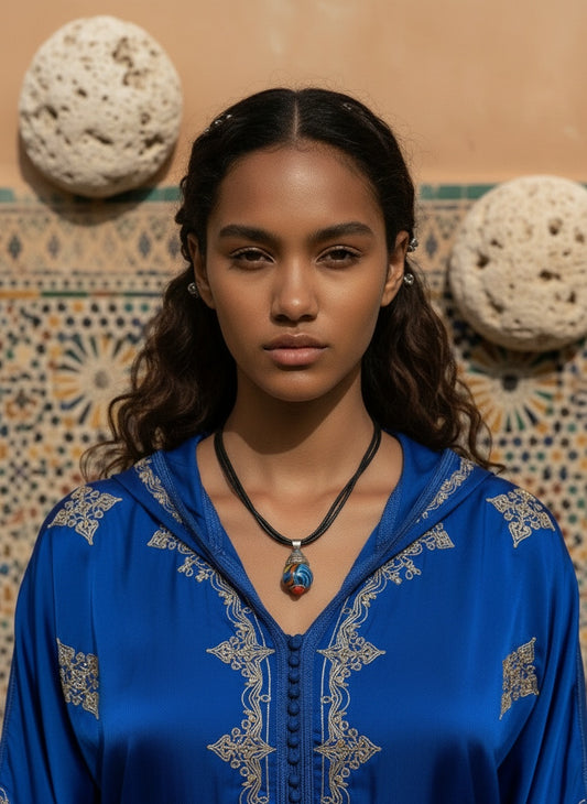 Amazigh Sunlight Charm pendant with Natural stones ⵜⴰⴼⵓⴽⵜ