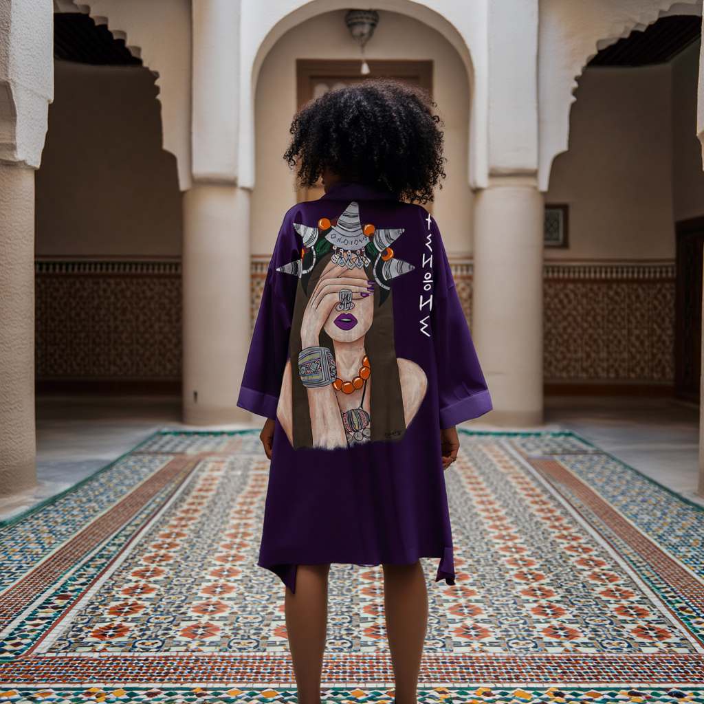 Dar Chi Amazigh white Kimono Unisex Yaz ⴰⵣⵓⵍ