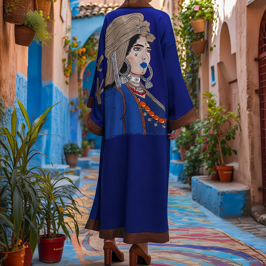 Dar Chi Amazigh white Kimono Unisex Azul ⴰⵣⵓⵍ