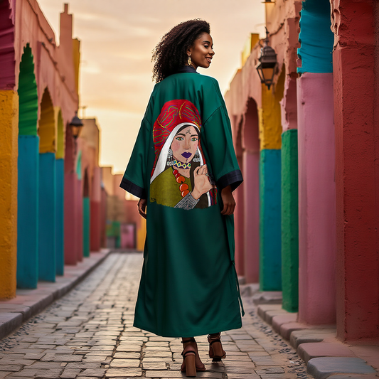 Dar Chi Amazigh Green Kimono Unisex Tasadit ⵜⴰⵙⴰⴷⵉⵜ