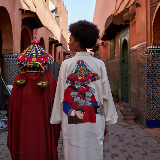 Dar Chi Amazigh Beige Kimono Unisex Guerrab Azul ⴰⵣⵓⵍ