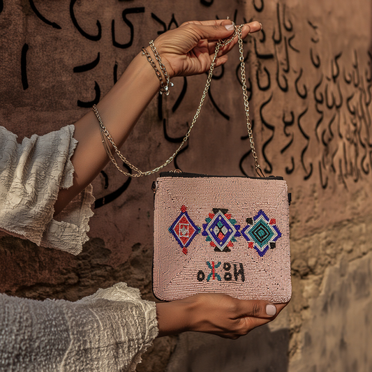 Tileli Freedom Beaded Pink Bag Pouch ⵜⵉⵍⴻⵍⵉ