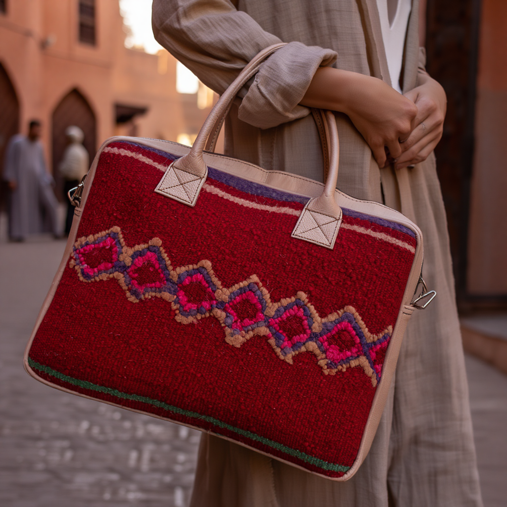 Leather Laptop Bag Amazigh Rug Tayri  ⵜⴰⵢⵔⵉ