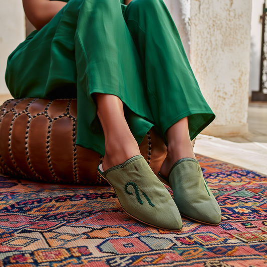 Leather babouche- Green 37