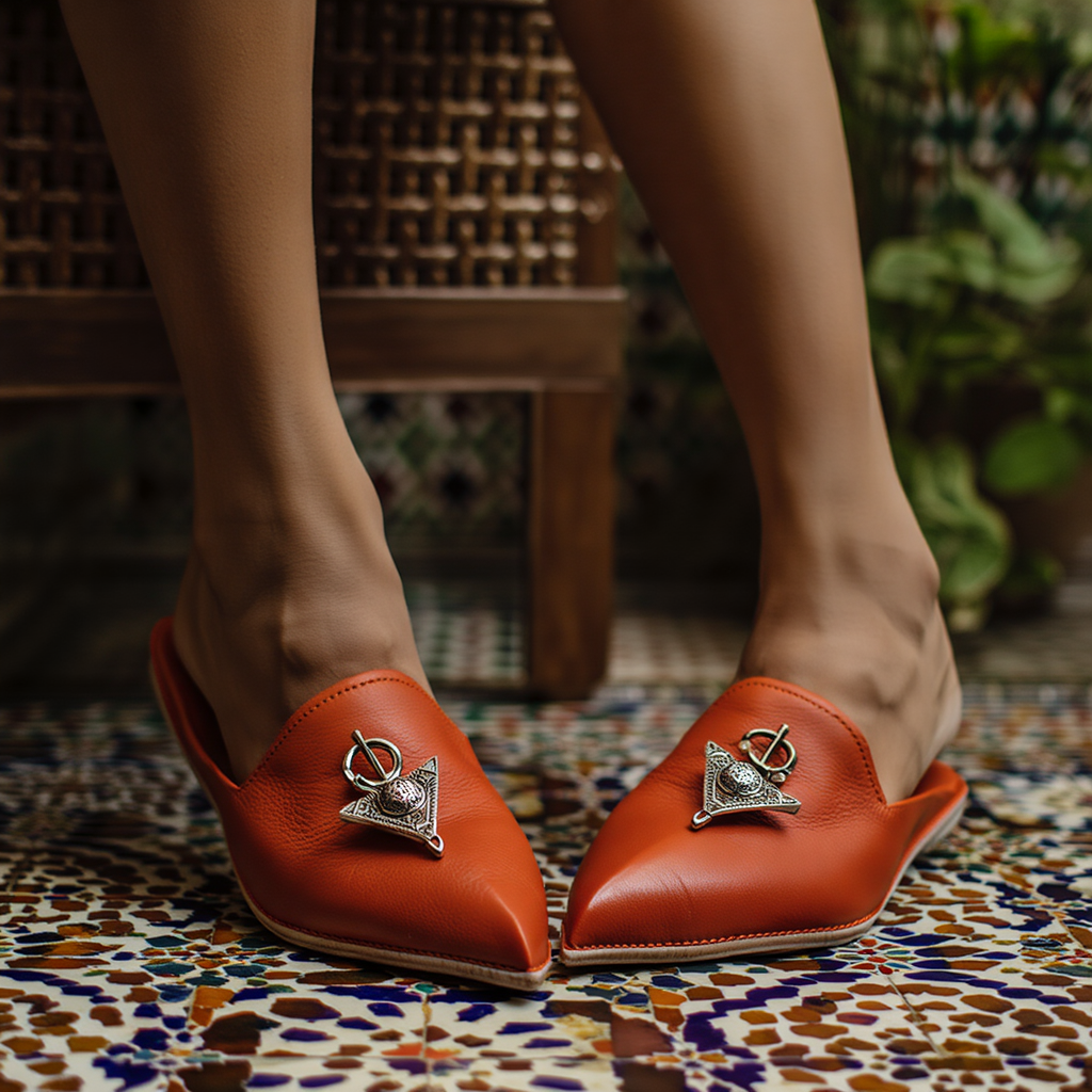 Leather Babouche Fibula- Tangerine 40