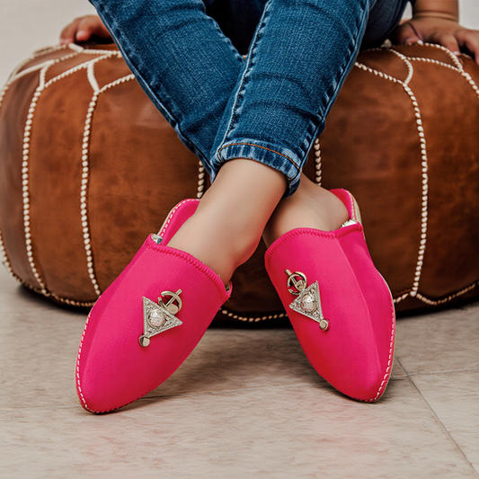 Kids Leather Babouche Fibula Candy Pink .