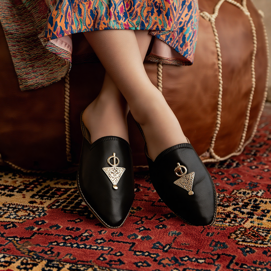 Kids Leather Babouche Fibula Black