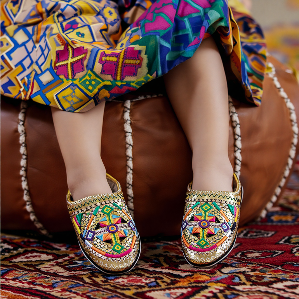 Kids Leather Slippers Gold – 2-in-1 Comfort & Style