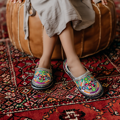 Kids Leather Slippers Silver – 2-in-1 Comfort & Style