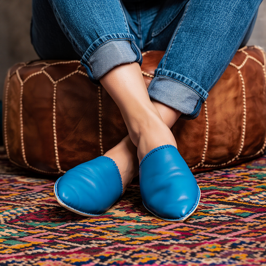 Leather Babouche- Blue 38