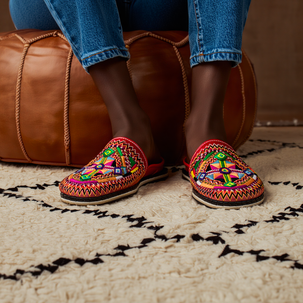 Leather Slippers Babouche Red