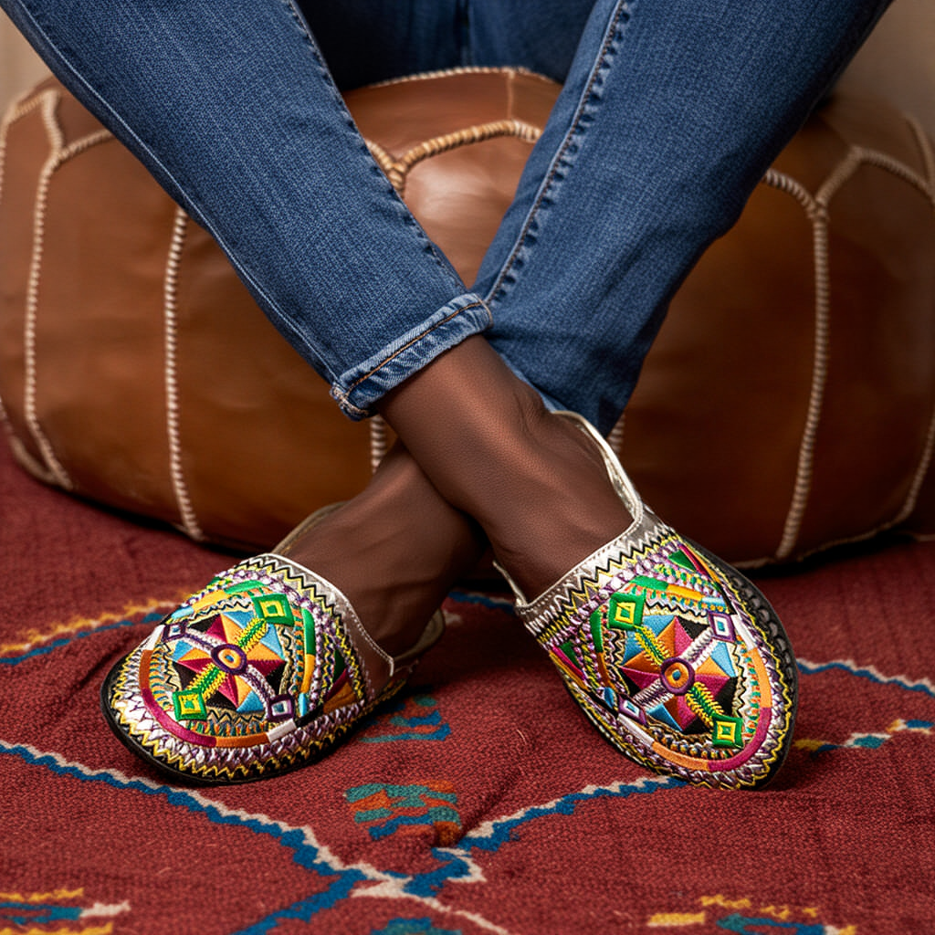 Leather Slippers Silver 41