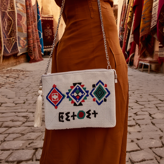Titrit Star Beaded White Bag Pouch ⵜⵉⵜⵔⵉⵜ