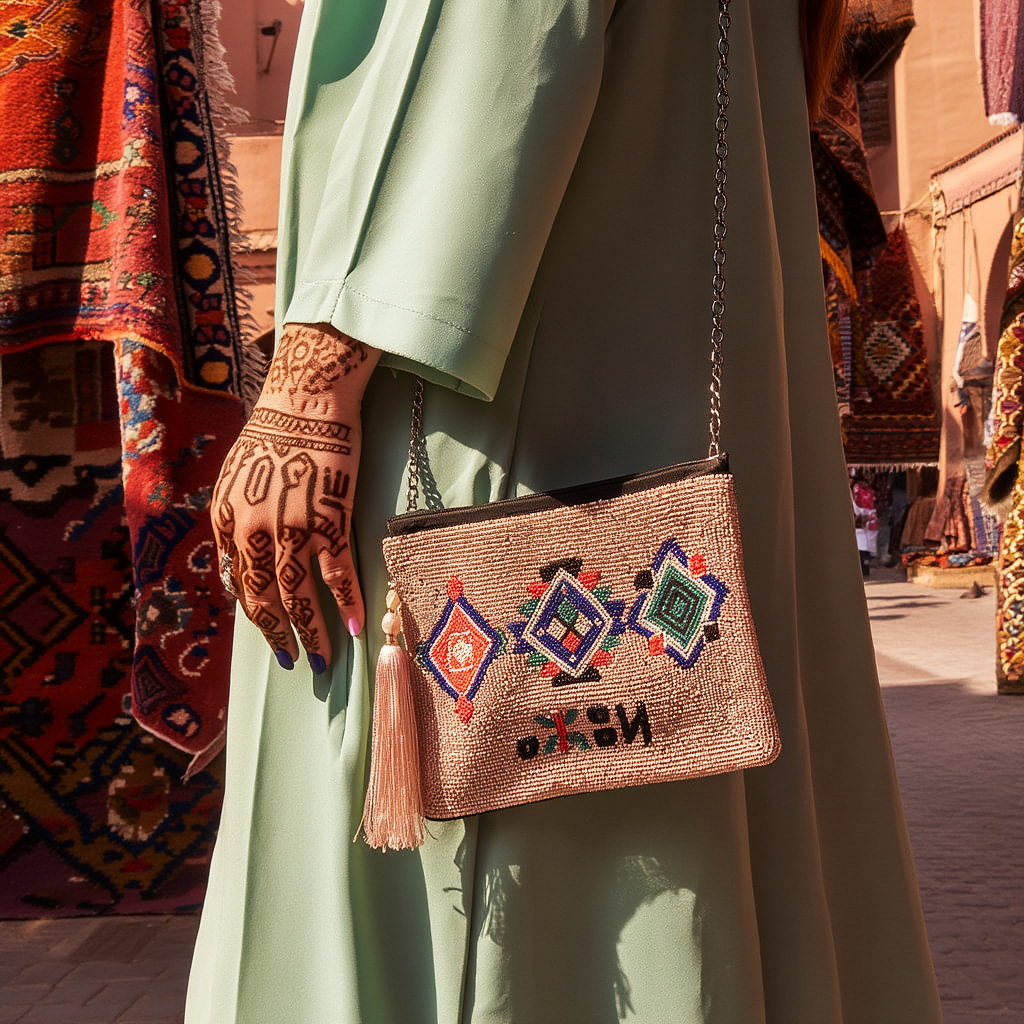 Azul Beaded Pink Bag Pouch ⴰⵣⵓⵍ