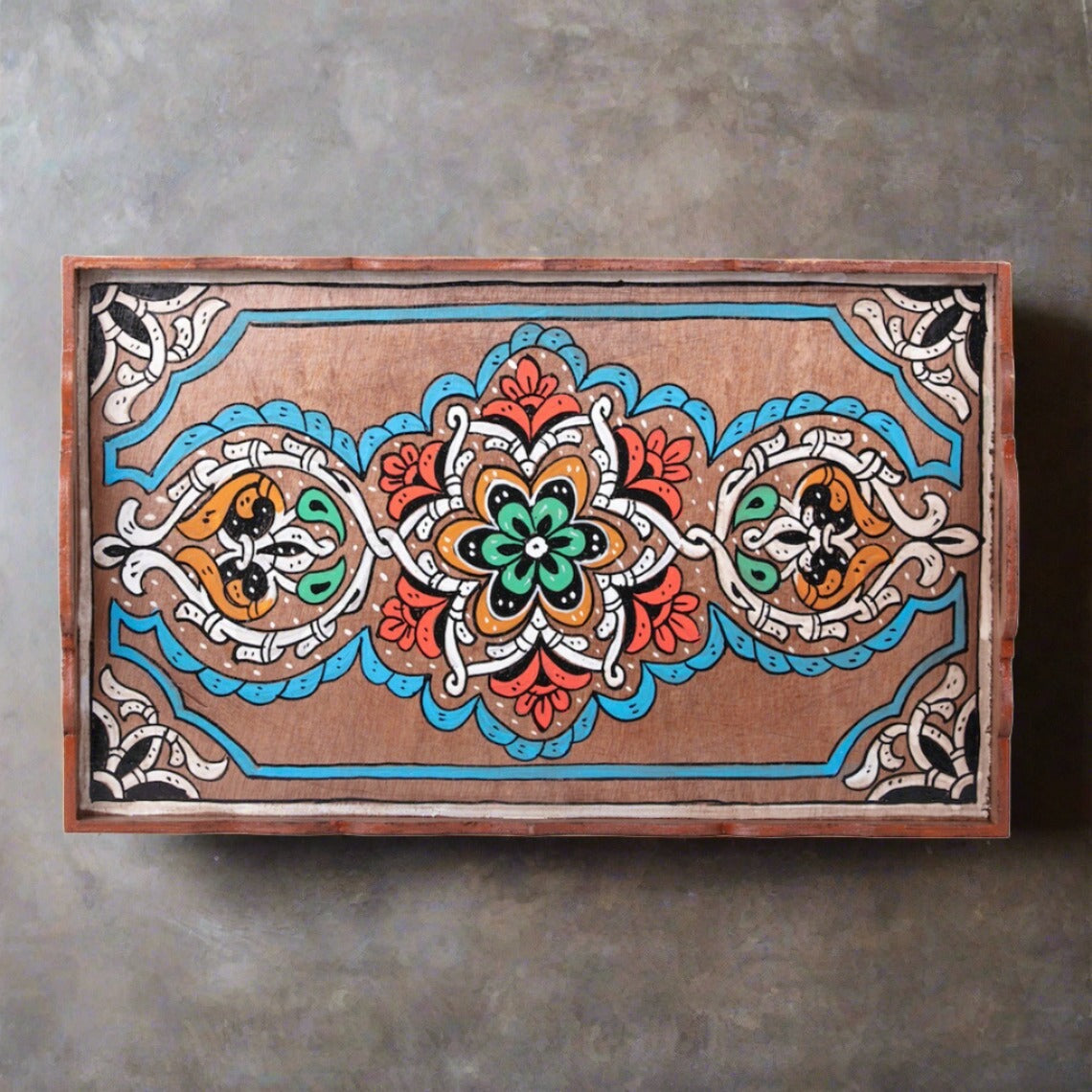 Hand painted Moroccan table tray zellige brown. FREE SHIPPING