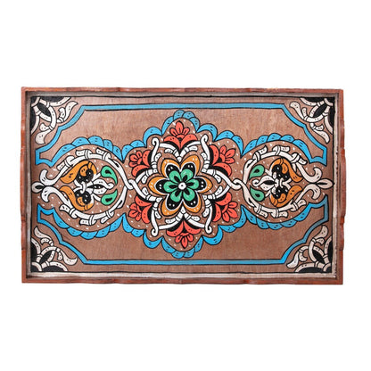 Hand painted Moroccan table tray zellige blue.
