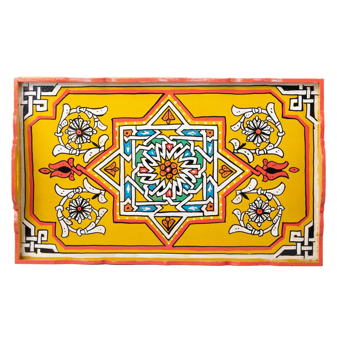 Hand painted Moroccan table tray zellige brown. FREE SHIPPING